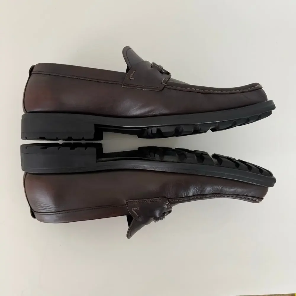 Ferragamo David Gancini Bit Leather Loafers Lug Sole Slip-On Shoes Mens 12D